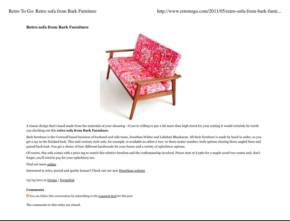 00.06.11 Retro To Go Retro sofa from Bark Furniture